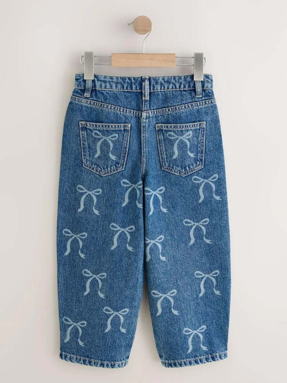 Next Mid Blue Barrel Fit Wide Floral Print Embellished Jeans (3-16yrs)^ Jeans