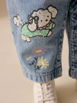 Clearance Next Mid Blue Cat Printed Denim Dungarees (3mths-7yrs)