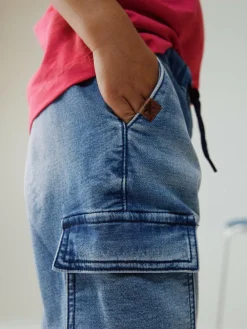 New Next Comfort Stretch Wide Cargo Jeans (3mths-7yrs) Mid Blue