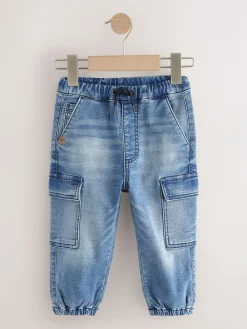 New Next Comfort Stretch Wide Cargo Jeans (3mths-7yrs) Mid Blue