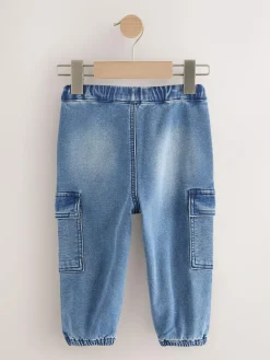 New Next Comfort Stretch Wide Cargo Jeans (3mths-7yrs) Mid Blue