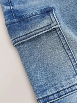 New Next Comfort Stretch Wide Cargo Jeans (3mths-7yrs) Mid Blue