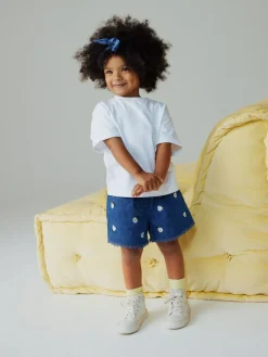 Next Mid Blue Daisy Embroidered Denim Shorts (3mths-7yrs)^ Nightwear|Shorts