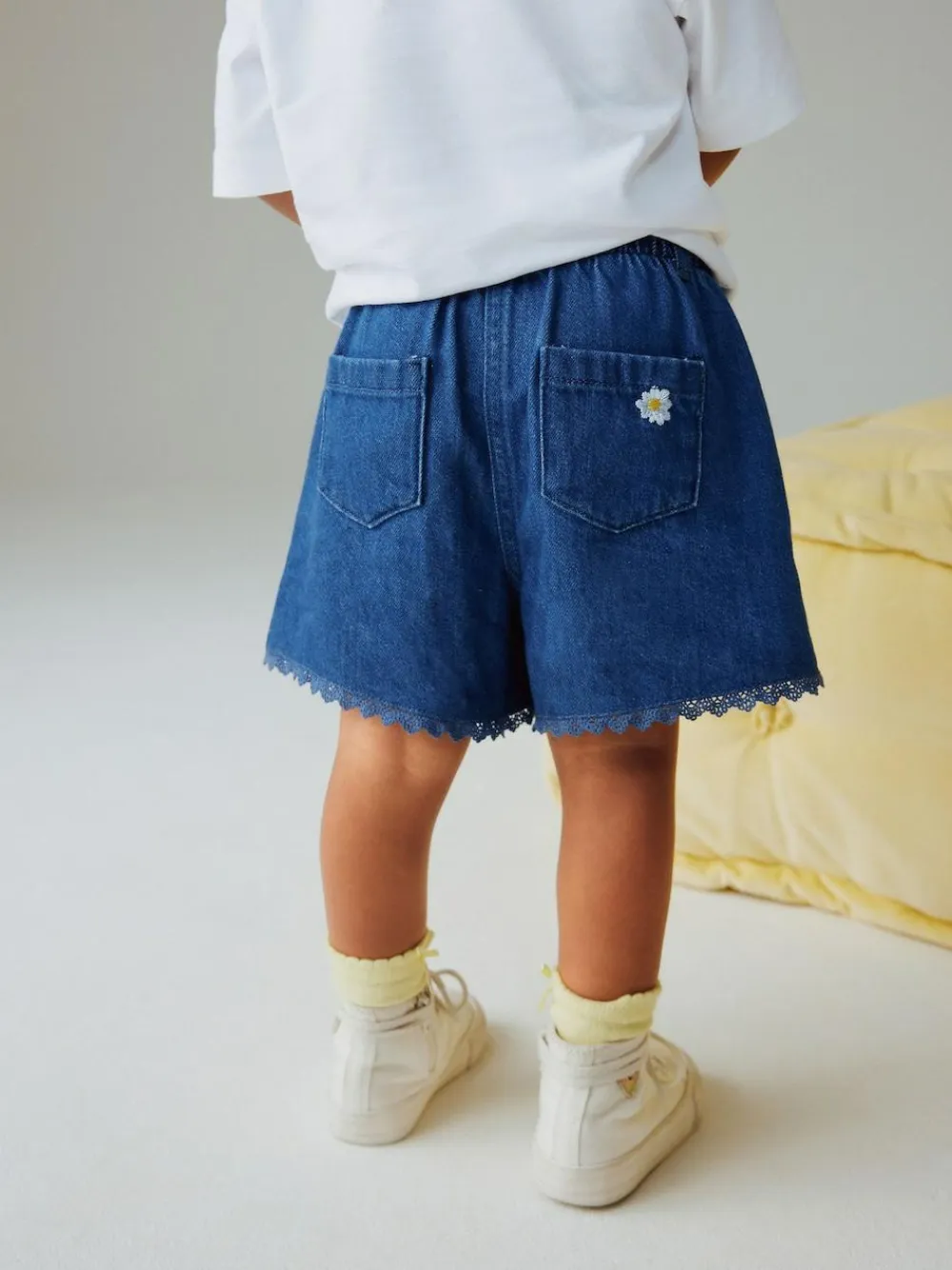 Next Mid Blue Daisy Embroidered Denim Shorts (3mths-7yrs)^ Nightwear|Shorts