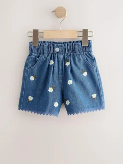 Next Mid Blue Daisy Embroidered Denim Shorts (3mths-7yrs)^ Nightwear|Shorts