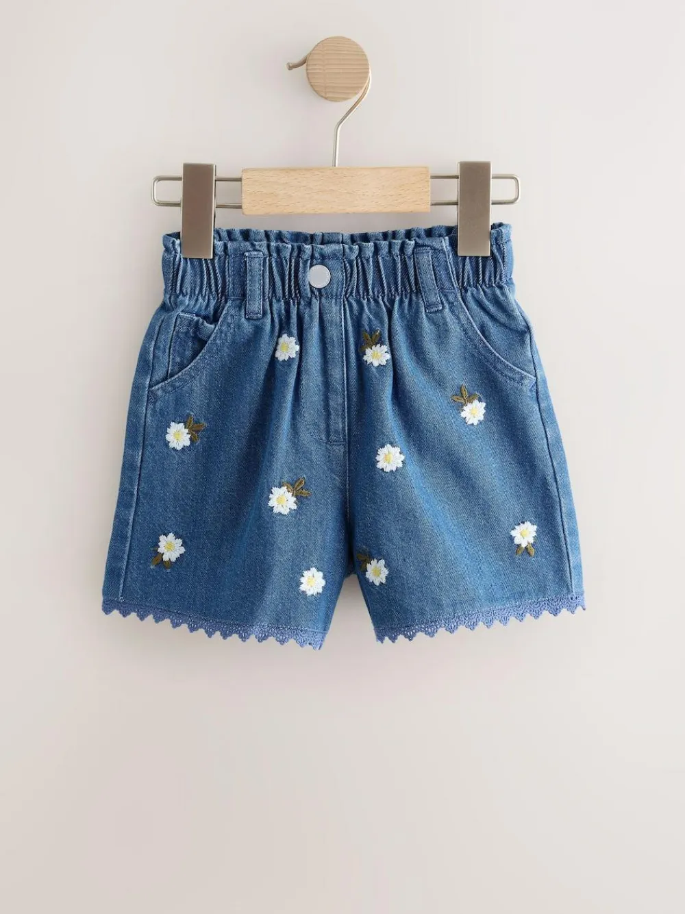 Next Mid Blue Daisy Embroidered Denim Shorts (3mths-7yrs)^ Nightwear|Shorts