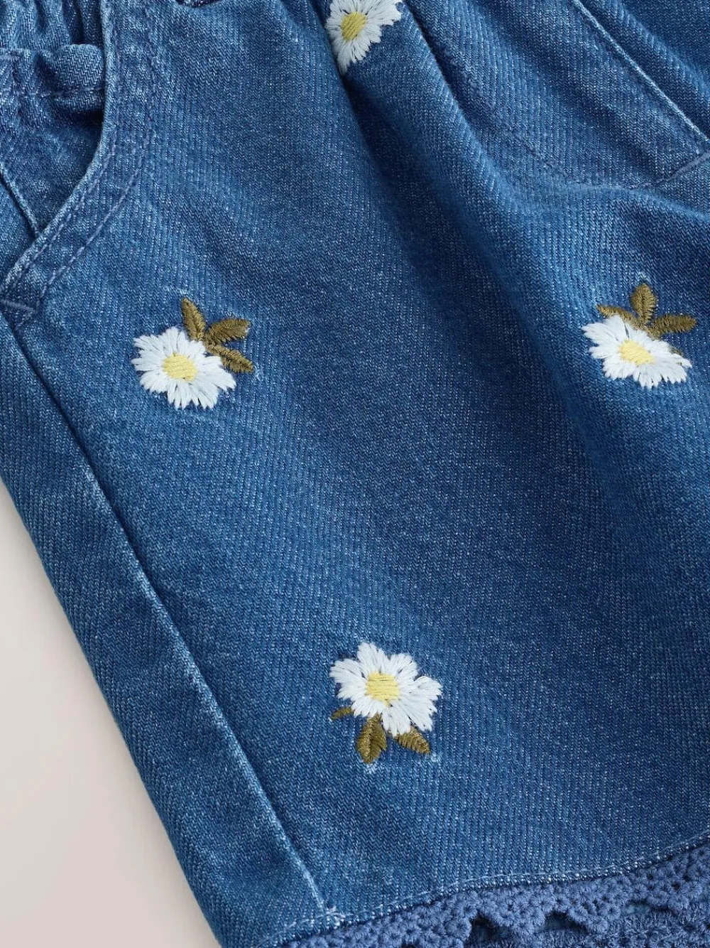 Next Mid Blue Daisy Embroidered Denim Shorts (3mths-7yrs)^ Nightwear|Shorts