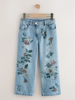 Next Wide Leg Jeans (3-16yrs) Mid Blue Denim Floral Print