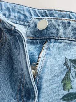 Next Wide Leg Jeans (3-16yrs) Mid Blue Denim Floral Print