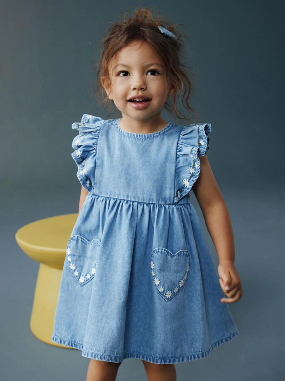 Hot Next Mid Blue Denim Frill Sleeve Dress (3mths-8yrs)