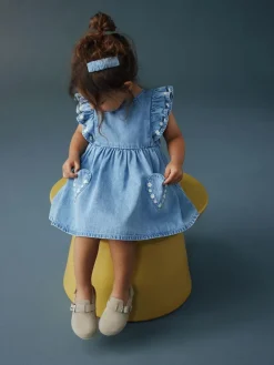 Hot Next Mid Blue Denim Frill Sleeve Dress (3mths-8yrs)