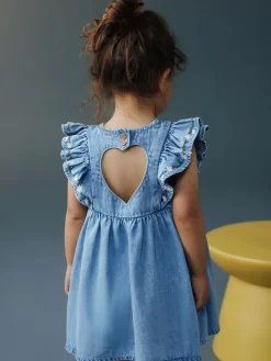 Hot Next Mid Blue Denim Frill Sleeve Dress (3mths-8yrs)