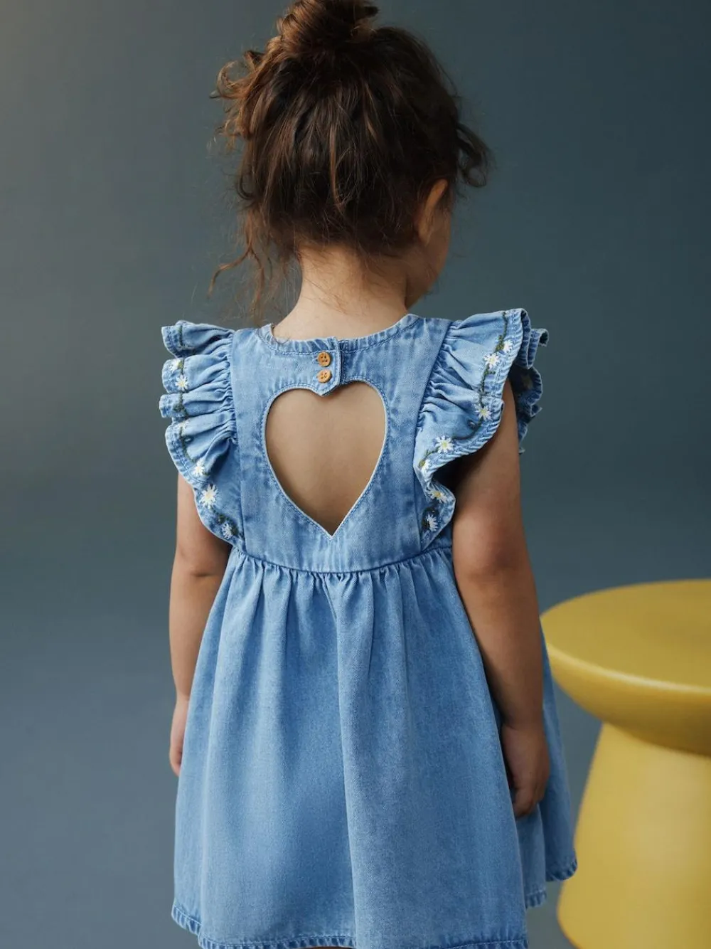 Hot Next Mid Blue Denim Frill Sleeve Dress (3mths-8yrs)