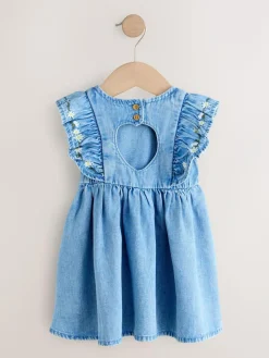 Hot Next Mid Blue Denim Frill Sleeve Dress (3mths-8yrs)