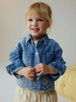 Best Next Mid Blue Denim Jacket and Stripe Trousers Set (3mths-7yrs)