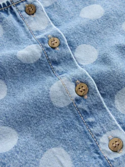 New Next Mid Blue Denim Polka Dot Waistcoat and Shorts Set (3mths-7yrs)