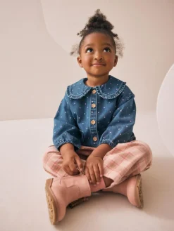 Next Mid Blue Denim Shirt and Check Trousers Set (3mths-7yrs)^ Sets & Co-Ords|Sets & Co-Ords