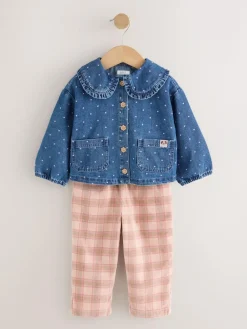Next Mid Blue Denim Shirt and Check Trousers Set (3mths-7yrs)^ Sets & Co-Ords|Sets & Co-Ords