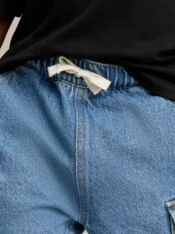 Discount Next Wide Leg Pull On Cargo 100% Cotton Jeans (3mths-7yrs) Mid Blue Denim