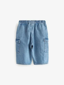 Discount Next Wide Leg Pull On Cargo 100% Cotton Jeans (3mths-7yrs) Mid Blue Denim