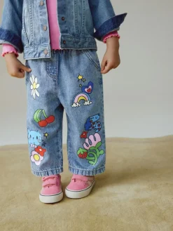 Next Mid Blue Doodle printed Jeans (3mths-7yrs)^ Jeans & Joggers|Jeans
