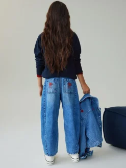Next Mid Blue Embroidered Barrel Jeans (3-16yrs)