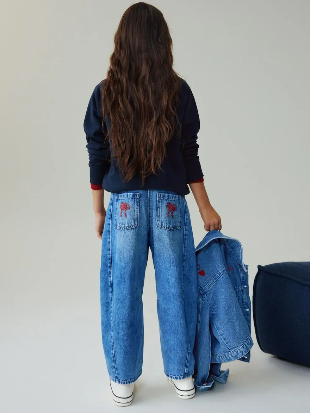 Next Mid Blue Embroidered Barrel Jeans (3-16yrs)
