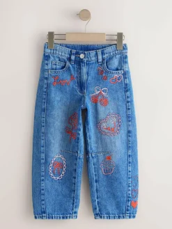 Next Mid Blue Embroidered Barrel Jeans (3-16yrs)