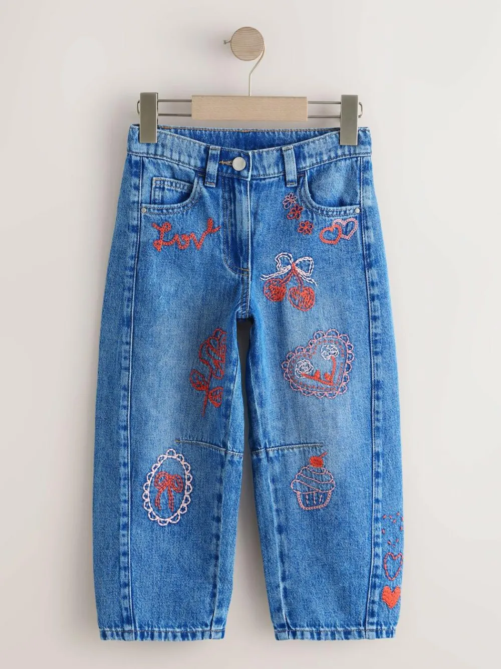 Next Mid Blue Embroidered Barrel Jeans (3-16yrs)