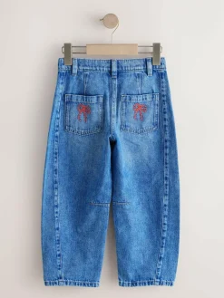 Next Mid Blue Embroidered Barrel Jeans (3-16yrs)