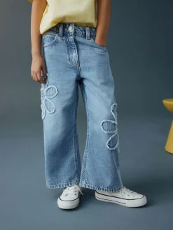 Best Next Mid Blue Floral Appliqué Wide Leg Jeans (3-16yrs)