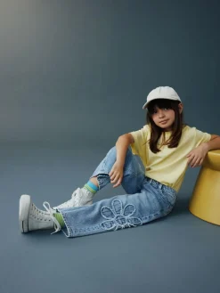 Best Next Mid Blue Floral Appliqué Wide Leg Jeans (3-16yrs)