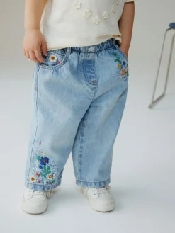 Next Mid Blue Floral Embroidered Jeans (3mths-7yrs)^ Jeans & Joggers|Jeans