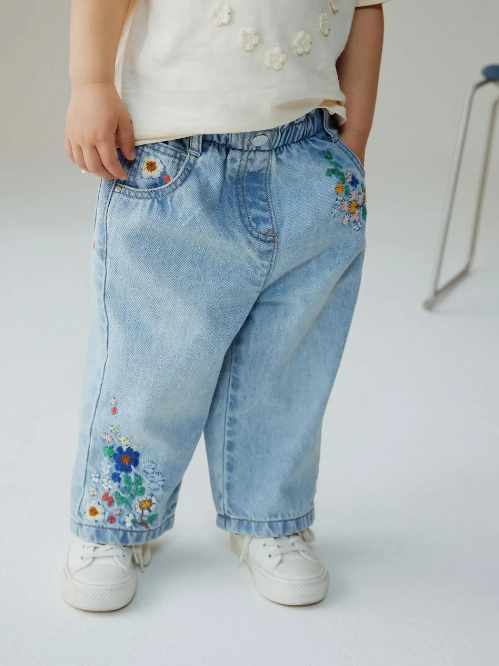 Next Mid Blue Floral Embroidered Jeans (3mths-7yrs)^ Jeans & Joggers|Jeans