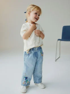 Next Mid Blue Floral Embroidered Jeans (3mths-7yrs)^ Jeans & Joggers|Jeans