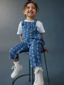 Best Next Mid Blue Floral Print Dungarees (3mths-7yrs)
