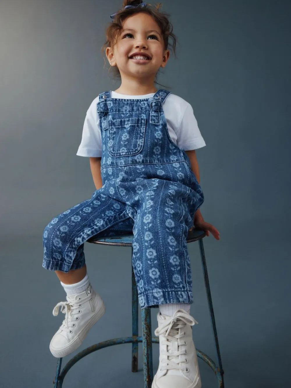 Best Next Mid Blue Floral Print Dungarees (3mths-7yrs)