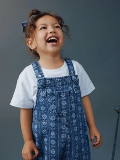 Best Next Mid Blue Floral Print Dungarees (3mths-7yrs)