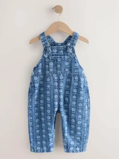 Best Next Mid Blue Floral Print Dungarees (3mths-7yrs)