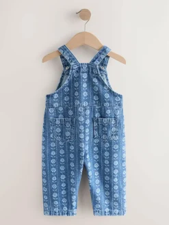 Best Next Mid Blue Floral Print Dungarees (3mths-7yrs)