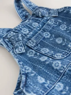 Best Next Mid Blue Floral Print Dungarees (3mths-7yrs)