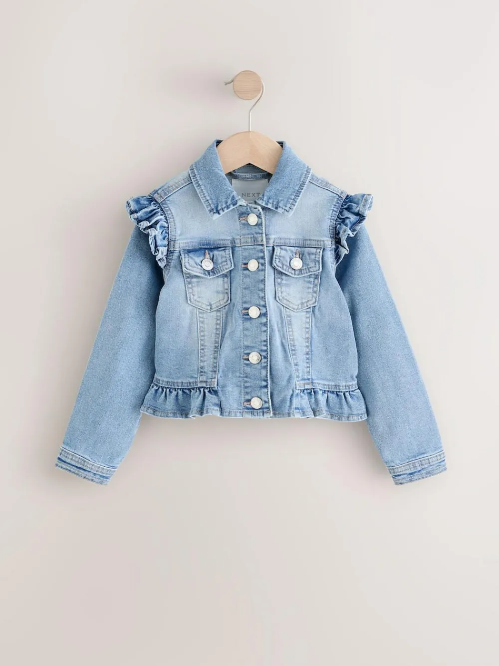 Discount Next Frill Shoulder Denim Jacket (3-16yrs) Mid Blue