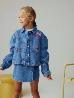 Next Mid Blue Heart Embroidered Denim Shacket (3-16yrs)^ Jackets & Coats|Snowsuits & Coats
