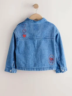 Next Mid Blue Heart Embroidered Denim Shacket (3-16yrs)^ Jackets & Coats|Snowsuits & Coats