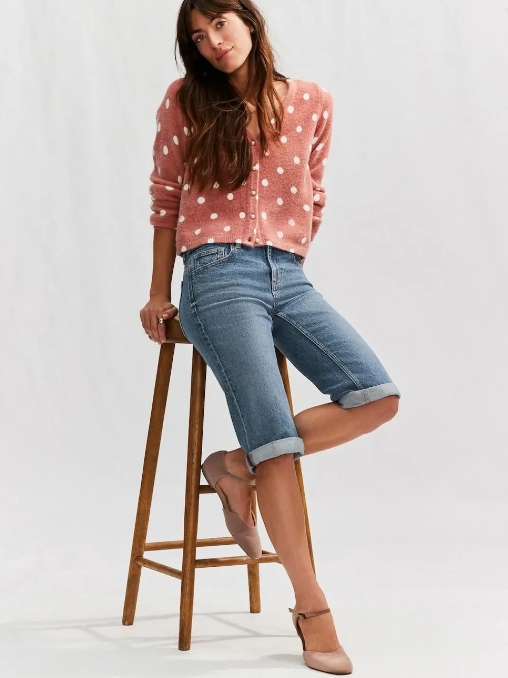 Outlet Next Knee Length Bermuda Denim Shorts Mid Blue