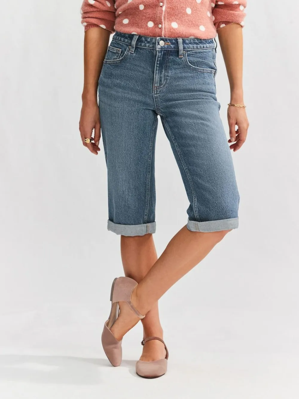 Outlet Next Knee Length Bermuda Denim Shorts Mid Blue