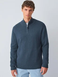 Sale Next Mid Blue Plain N.Premium Regular Fit 100% Cotton Premium Quarter Zip Jumper