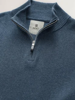 Sale Next Mid Blue Plain N.Premium Regular Fit 100% Cotton Premium Quarter Zip Jumper