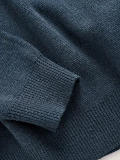 Sale Next Mid Blue Plain N.Premium Regular Fit 100% Cotton Premium Quarter Zip Jumper