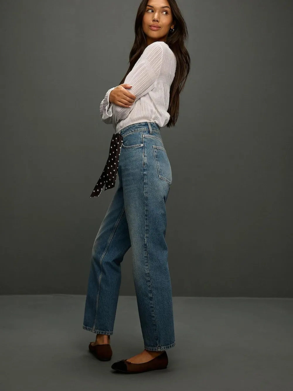 Next Mid Rise Ankle Straight Leg Jeans With Scarf^Women Jeans|Jeans